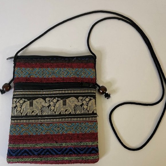 Artisan Handmade  Textile Crossbody Zipper Bag/ Wallet / Passport Holder 8" x 6" - Picture 2 of 5